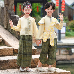 元旦儿童傣族服装少数民族演出服云南旅拍西双版纳泼水节舞蹈服饰