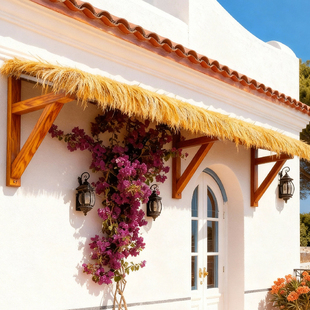 庭院户外防腐木遮阳棚室外阳台屋檐挡雨斜面茅草雨棚店铺门头雨蓬