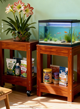 多层鱼缸架荷花缸支架底座客厅实木花架盆景茶几承重底柜置物架子