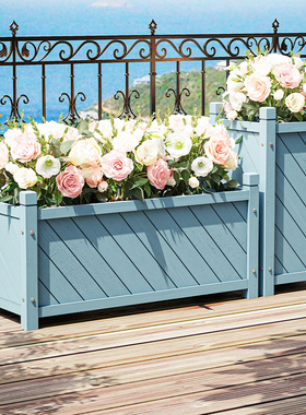室外楼顶阳台实木防腐花箱庭院长方形花盆露台植物造景家用种植箱