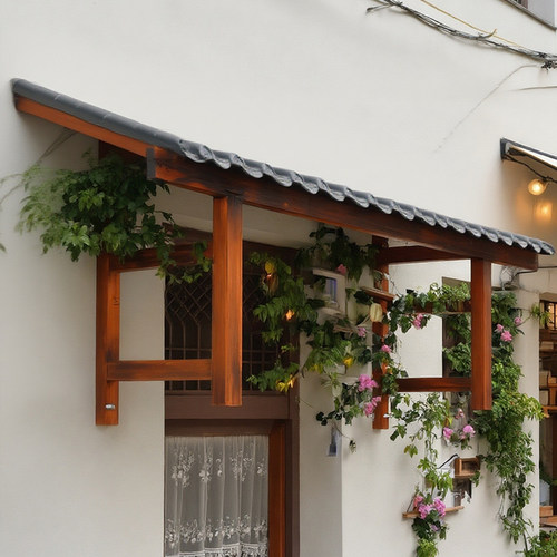户外实木门头仿古屋檐遮阳棚