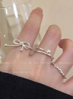 珍珠戒指女轻奢高级感小众设计叠戴食指戒配饰粗胖手大号装饰指环