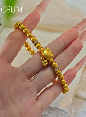 古法沙金仿真黄金kitty猫手链轻奢小众设计感转运珠跑环萌系手串