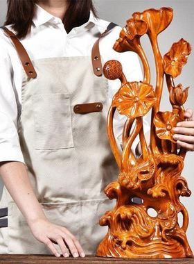 根雕荷花雕刻摆件红木工艺品木雕