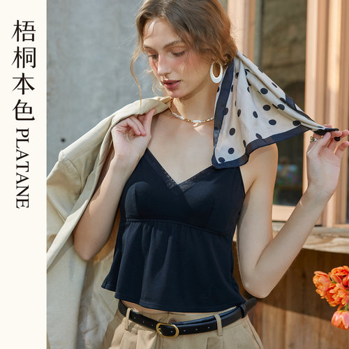 梧桐本色蕾丝V领蝴蝶结吊带背心