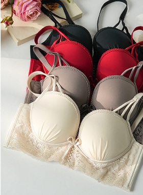 梧桐本色小胸内衣聚拢侧收副乳性感蕾丝美背中厚文胸拾悦WN85219