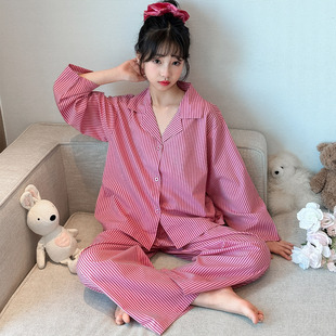 女童睡衣春季长袖儿童大童条纹家居服洋气女孩学生2026新款裤子潮