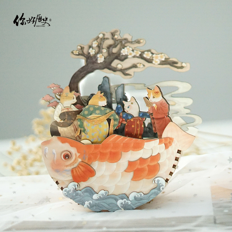你好历史 DIY梦唐画猫音乐盒3D立体场景建筑模型拼图女生生日礼物