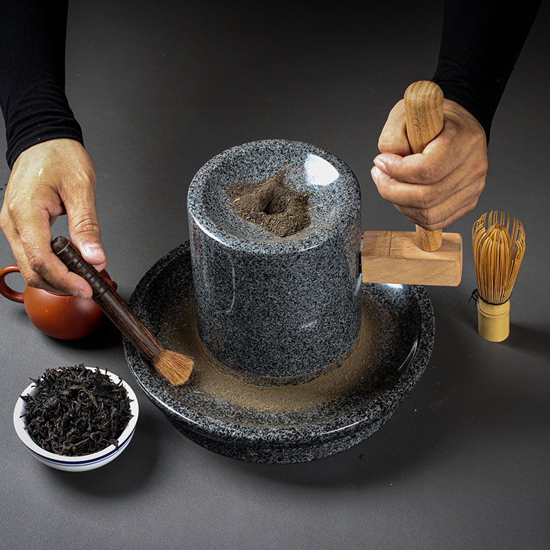 惠石手动创意磨茶雕刻磨茶粉器盘