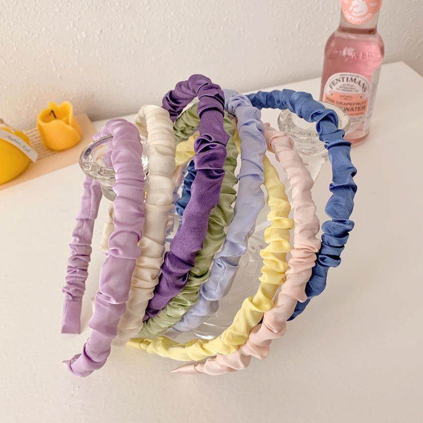 法式复古缎面发箍少女百搭外出褶皱头箍韩国甜美发饰简约压发发