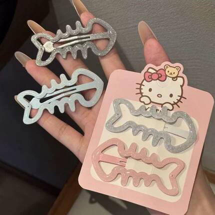 可爱甜酷辣妹鱼骨BB夹韩系闪粉碎发刘海夹卡通小众ins风侧边发卡