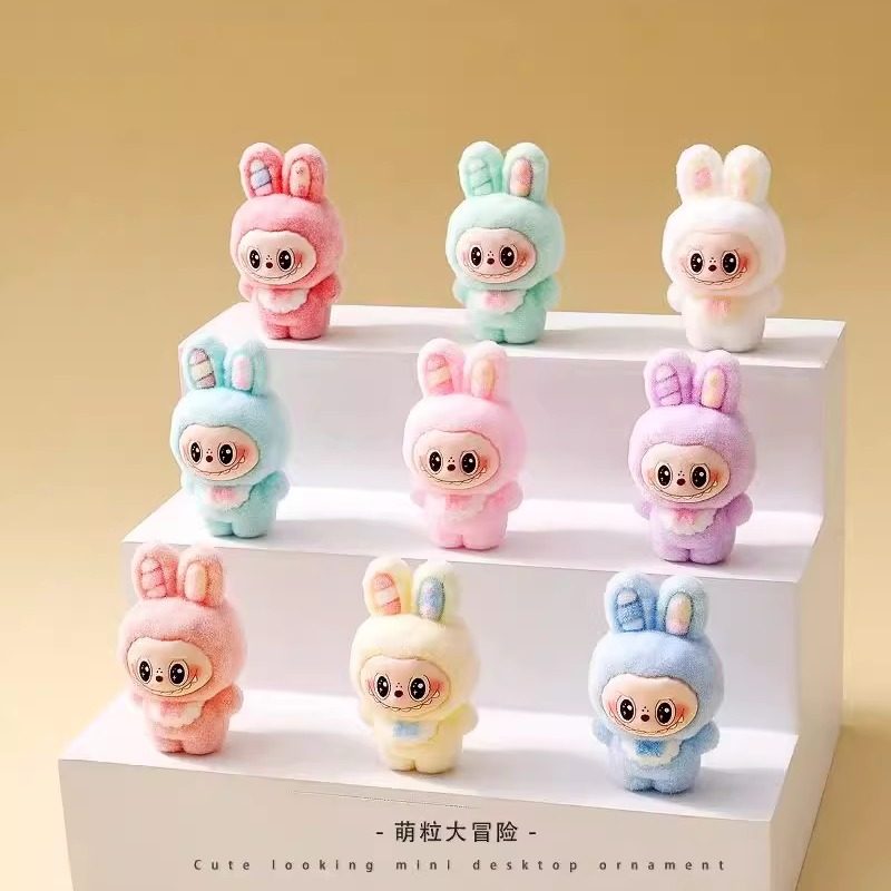 植绒精灵小兔子饰品树脂配件对对碰摆件挂件萌粒公仔桌面小摆件
