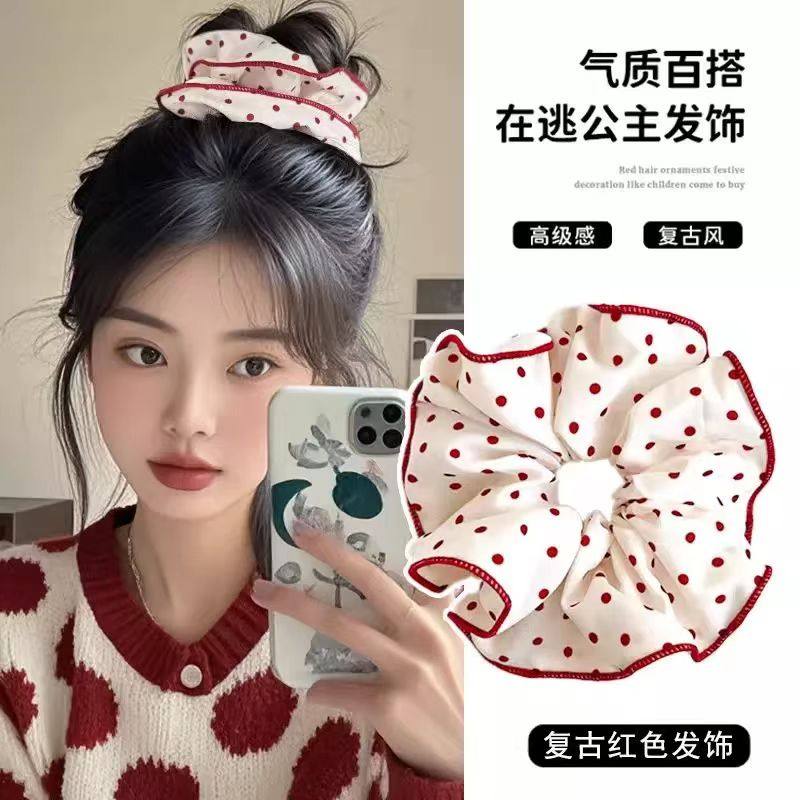 波点格子红色系大肠圈不伤发发绳女孩扎丸子头发圈高弹力头绳发饰