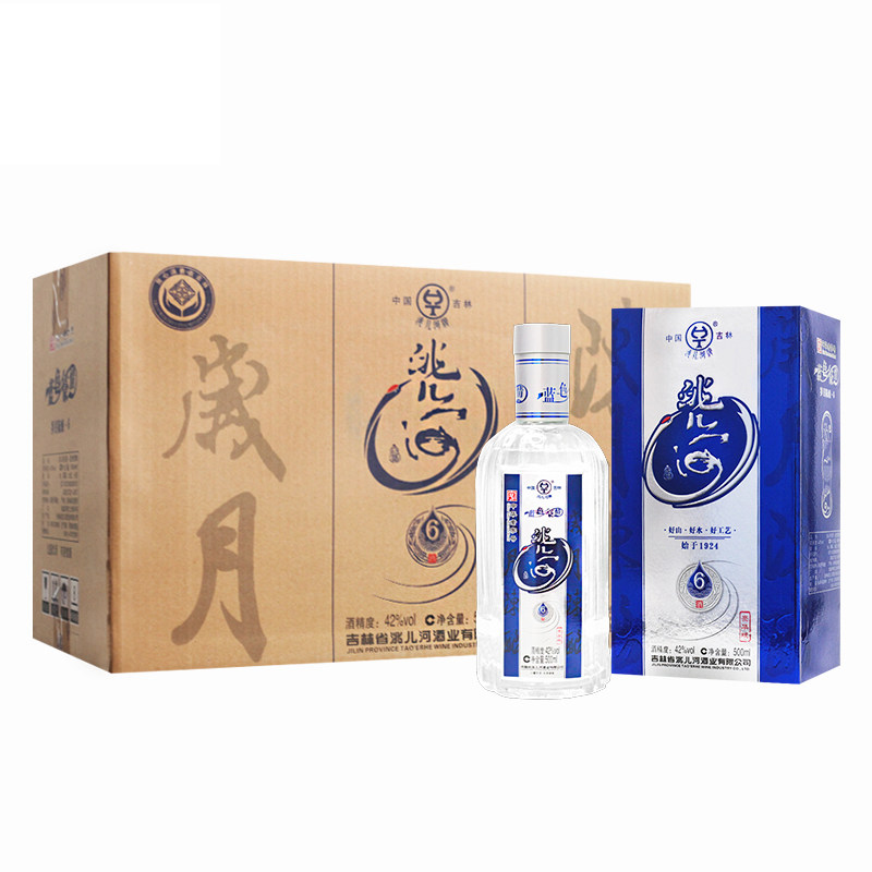 洮儿河蓝色豪情6年浓香型500ml东北整箱送礼粮食酒高粱小麦礼盒装