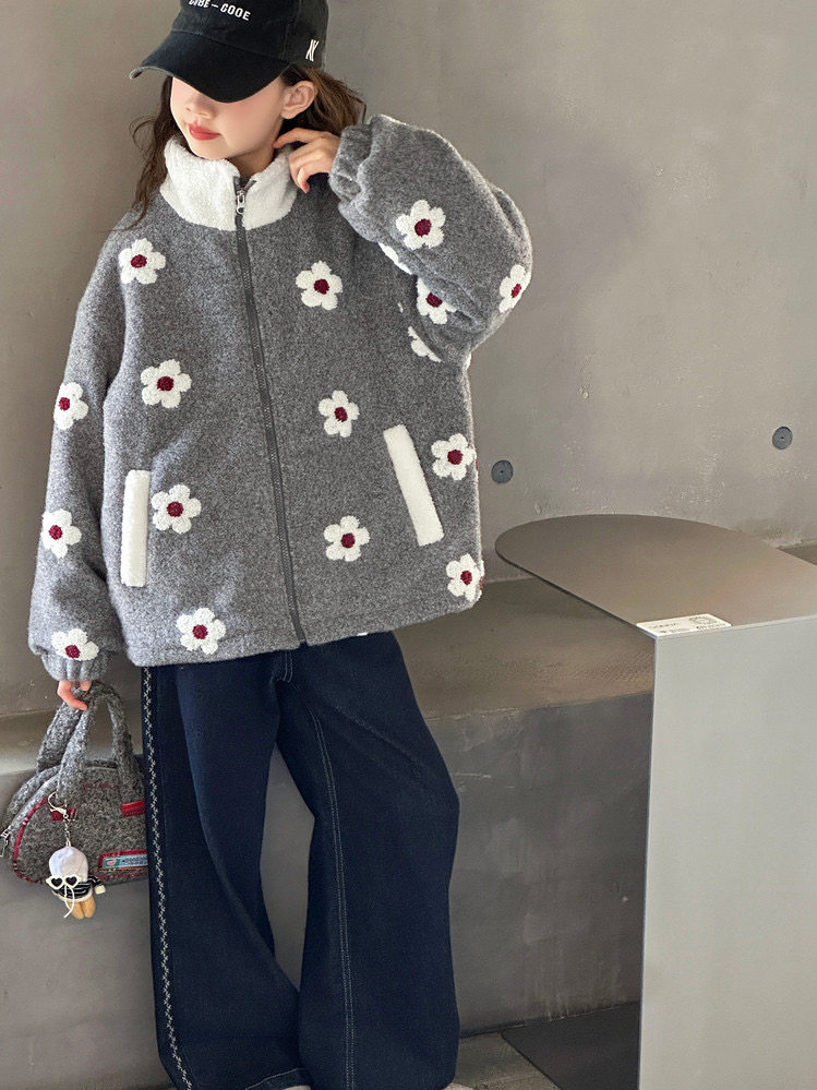 女童外套2025冬季新款儿童韩版休闲上衣女大童洋气加绒加厚毛毛衣