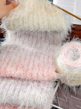 彩虹渐变色围巾线自织手工编织diy材料包手织毛线送女友男友礼物