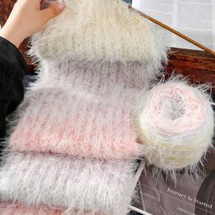 彩虹渐变色围巾线自织手工编织diy材料包手织毛线送女友男友礼物