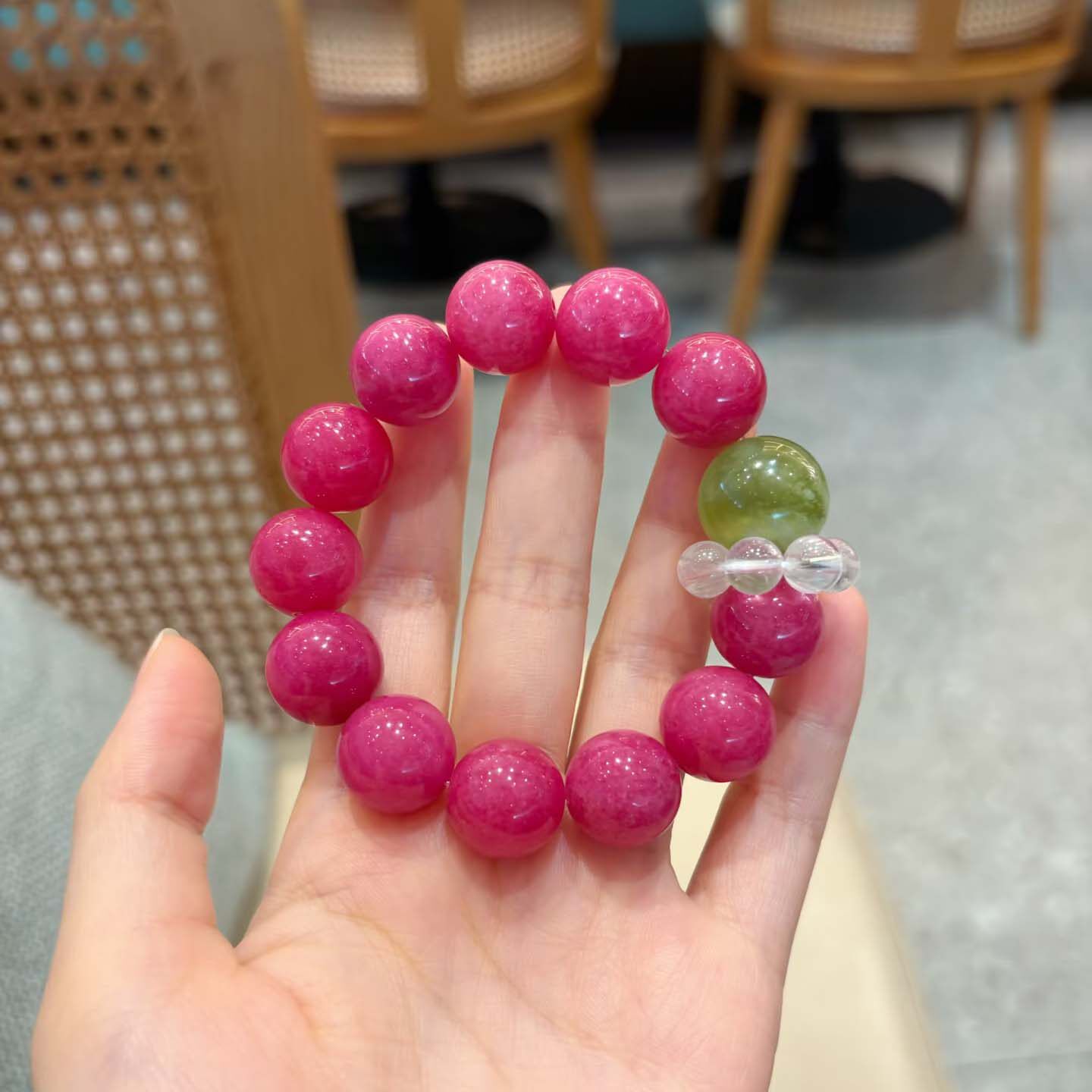 蔷薇辉青提奶盖岫玉设计款水晶手手饰/手串