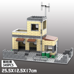 积木军事人仔MOC二战作战阵地据点墙砖房子场景哨站拼装玩具