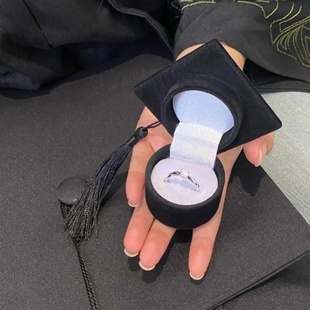 可刻字黑色学士博士帽戒指盒首饰盒毕业纪念包装批发戒指饰品礼盒