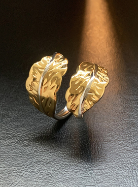 黄金叶-不掉色可调节钛钢戒指女