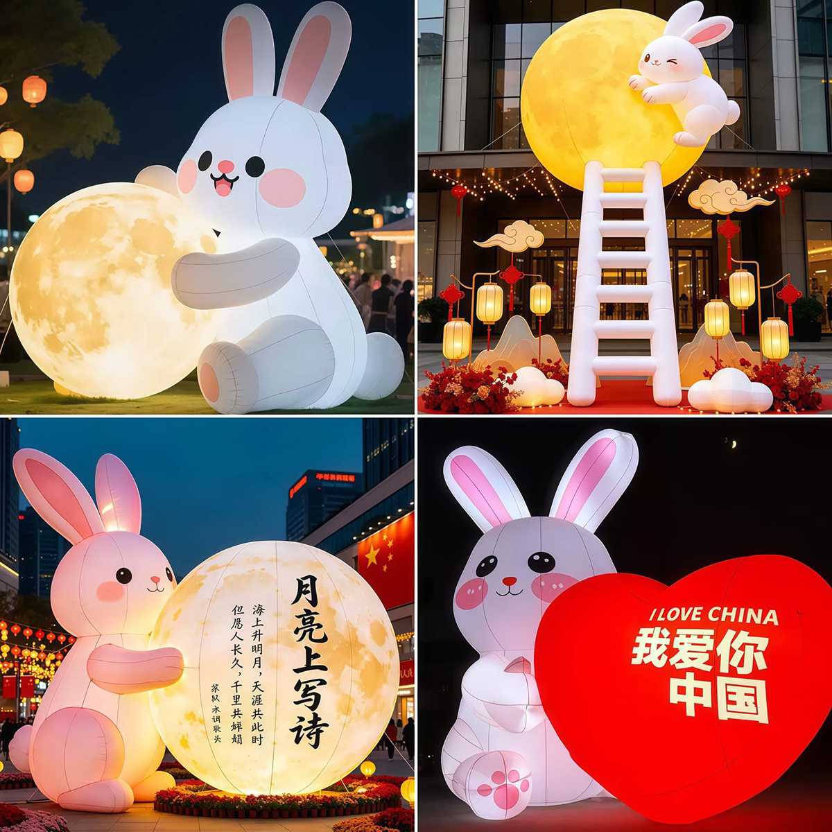 中秋发光月球兔子充气气模定制