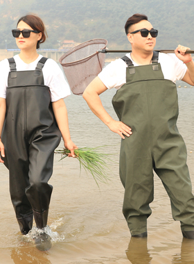 下水裤加厚耐磨半身皮衩子防水衣服涉水裤雨裤男捕鱼水鞋插秧鞋