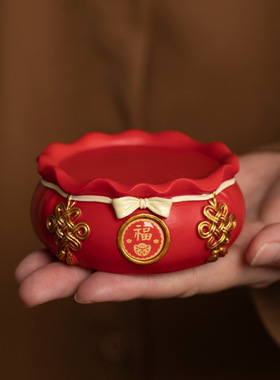 中国风福袋底座摆件桌面工艺品文玩茶宠底座杯垫茶托盖置增高台