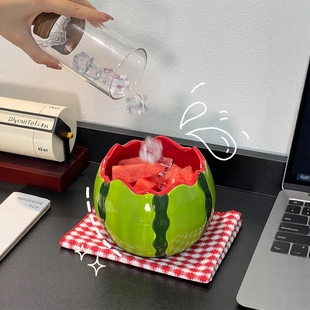 手绘西瓜泡面陶瓷大面碗碗釉下彩螺蛳粉大碗好看小清新深水果盘