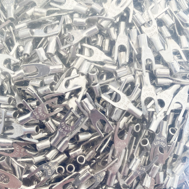 100只SNB1.25-3.7冷压叉形Y型U型裸端头紫铜焊口接线端子1.25-3.5