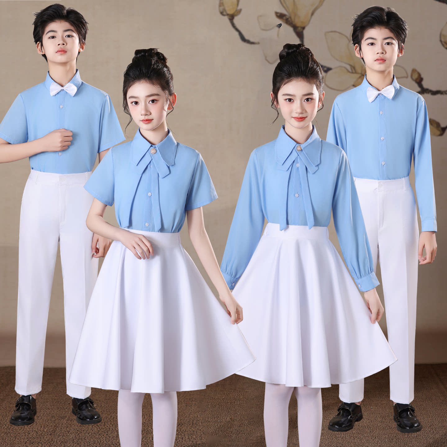 儿童合唱服中小学生蓝色爱国演出服男女童诗朗诵比赛毕业礼服校服
