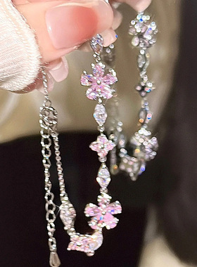 粉色樱花蝴蝶结手链女ins小众轻奢气质高级清冷感闺蜜手饰潮