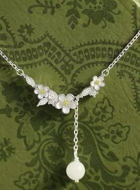 莫离仿和田玉项链清新甜美高级茉莉花精致小众简约百搭送女朋友礼