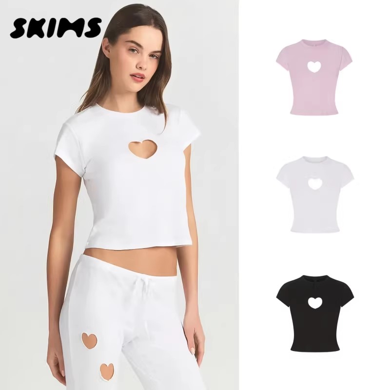SKIMS爱心镂空修身短袖T恤女图片