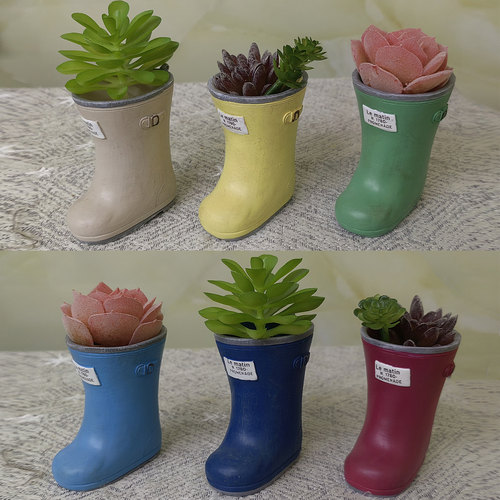 可爱花园树脂仿真直筒小雨靴花盆