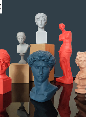 15cm莫兰迪色深蓝色大卫摆件阿波罗断臂维纳斯欧式家居人物头雕像