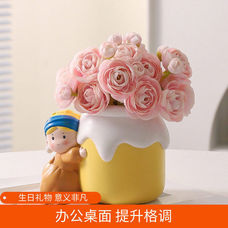 可爱少女花摆件客厅桌面插花摆件