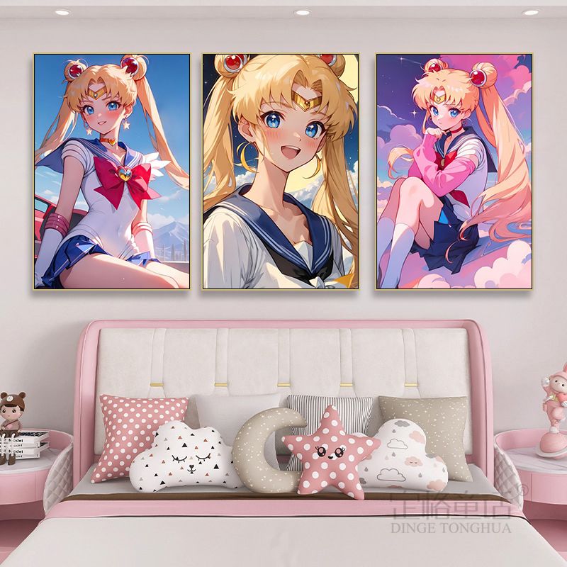 美少女战士卧室床头挂画月野兔水冰月壁画卡通动漫儿童房装饰画
