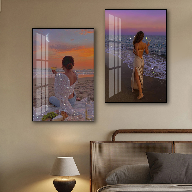 美女人物客厅装饰画美容院玄关高级感晶瓷镶钻挂画直播间墙面壁画图片