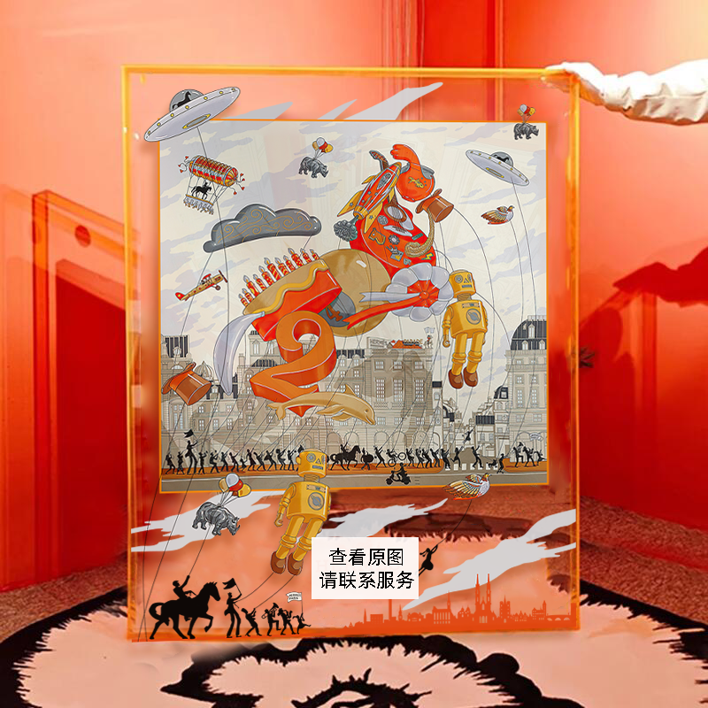 亚克力爱马丝巾装饰画丛林斑马壁画现代轻奢高级感客厅卧室挂画图片