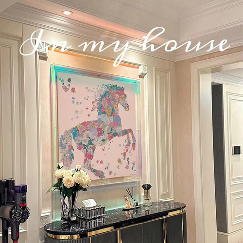 丝巾亚克力装饰画法式高级餐厅客厅楼梯挂画入户玄关飞马卧室摆画