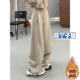 高个子加长燕麦色阔腿裤 女秋冬加绒加厚休闲宽松慵懒垂感拖地卫裤