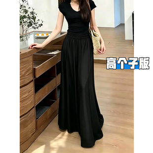 高个子加长黑色雪纺阔腿裙裤女夏薄款2026新款雪纺冰丝垂感休闲裤