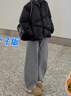 高个子加长灰色阔腿香蕉卫裤女秋冬加绒加厚休闲运动垂坠感拖地裤