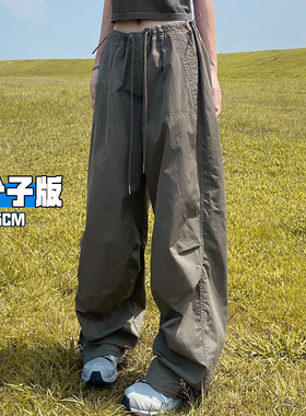 高个子超长美式复古军绿色工装裤女2026春夏新款加长版束脚阔腿裤