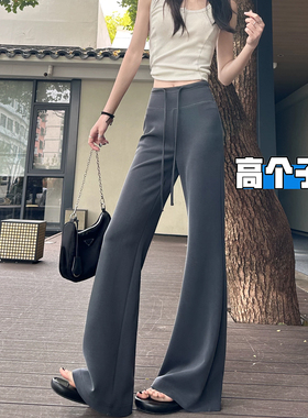 高个子加长运动微喇裤女夏薄款2026新款高腰垂感灰色瑜伽阔腿裤子