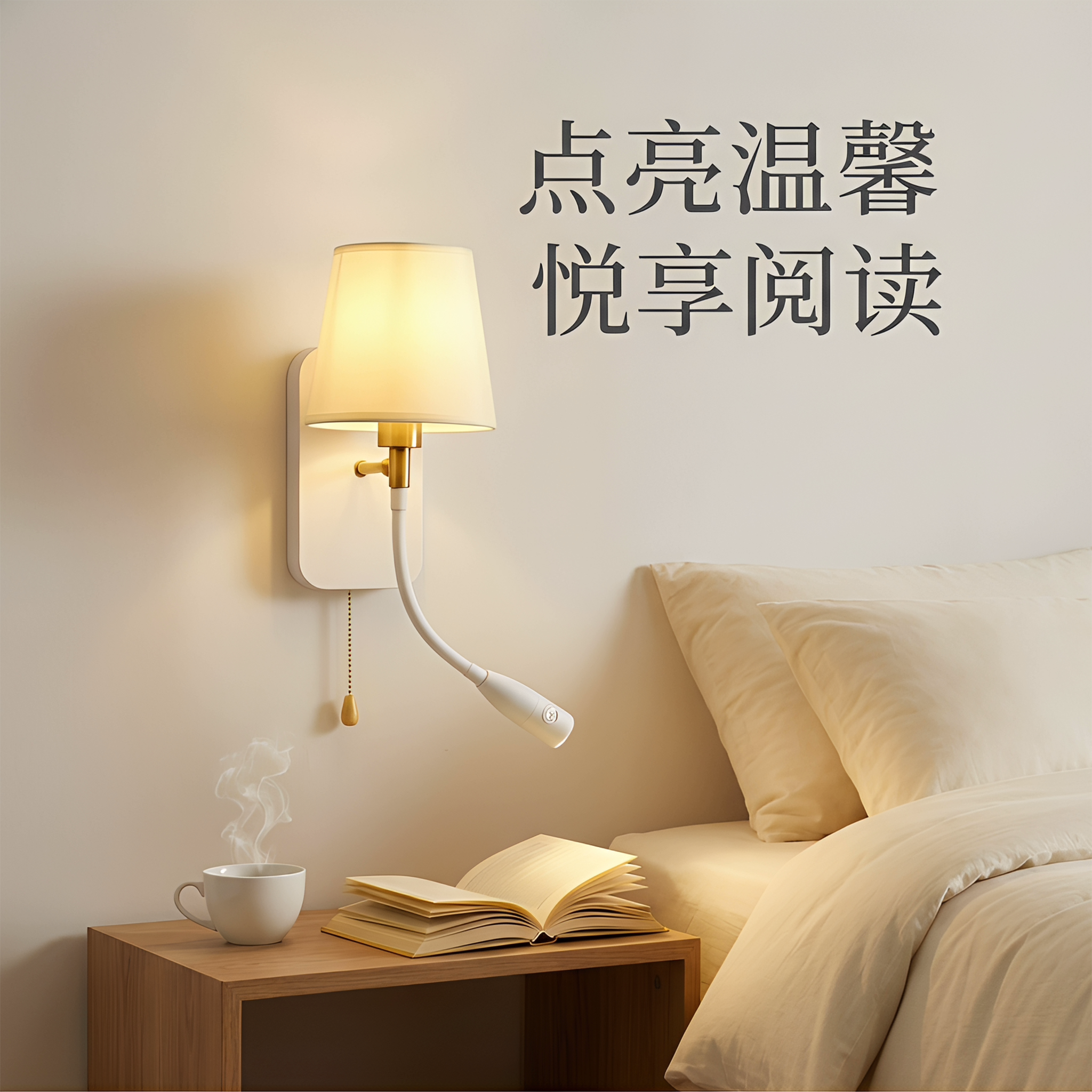 法式奶油风壁灯书房卧室床头氛围灯可调节角度阅读射灯独立开关