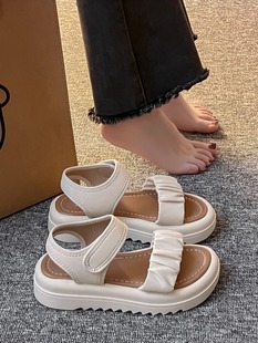 爆款 时尚 配裙子2024新款 百搭平底罗马鞋 仙女风厚底凉鞋 法式 女夏季