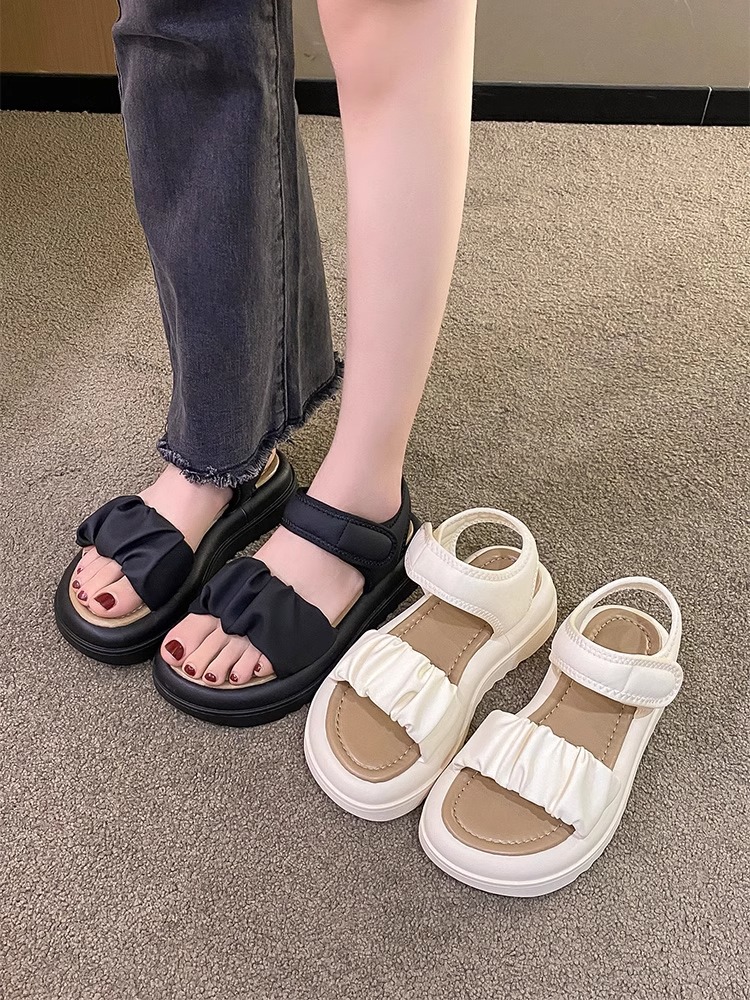 爆款法式仙女風厚底涼鞋女夏季時尚配裙子2025新款百搭平底羅馬鞋