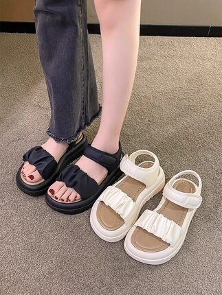 爆款法式仙女风厚底凉鞋女夏季时尚配裙子2025新款百搭平底罗马鞋